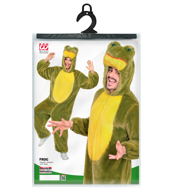 Verpakking van het kikkerpak voor volwassenen met maataanduiding M, L en XL