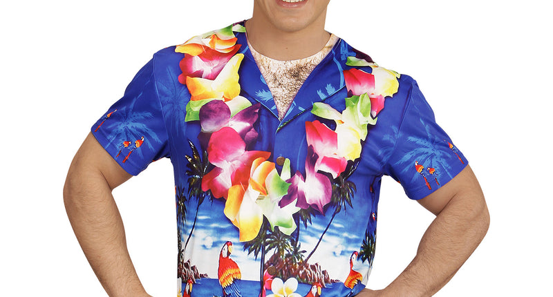 3D Hawaii t-shirt heren met gespierde torso fotoprint, tropisch beachbody verkleedshirt vooraanzicht
