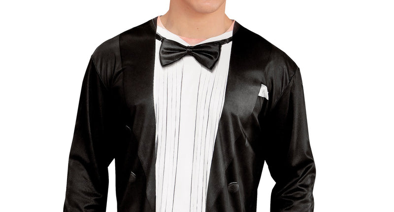 3D smoking shirt met strik fotoprint, nep smoking verkleedshirt heren vooraanzicht