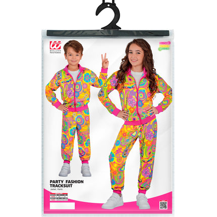 Neon groovy love hippie party fashion trainingspak colbert voor kinderen close-up – verkleedkleding