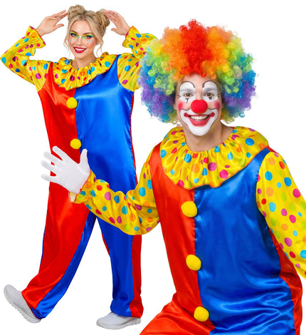 Clowns jumpsuit voor volwassenen vooraanzicht – kostuums