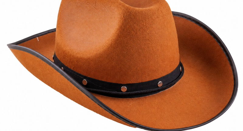 Bruine cowboyhoed Glenn met zwarte hoedband, zilverkleurige studs en een zwarte bies langs de rand