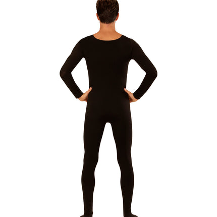 Achterkant van de bodysuit zwart heren met voeten, effen rug en ronde halsuitsnijding