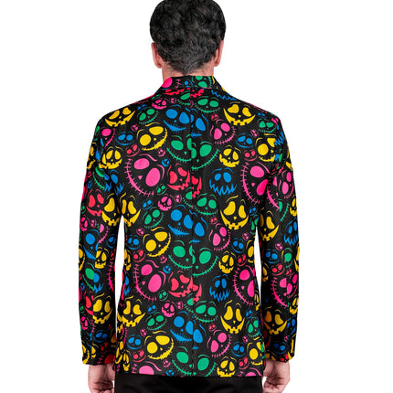Achterkant van het colbert grappige geesten met all-over neonprint van grijnzende geesten