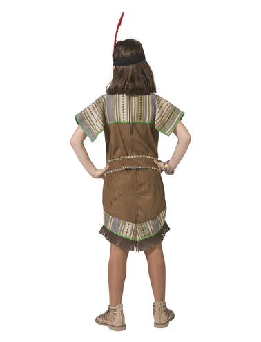 Achterkant van de indianenjurk Moonlight met doorlopend streepdessin over schouders en zoom