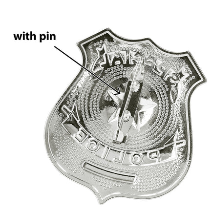 Achterkant van de metalen badge Special police met veiligheidsspeld