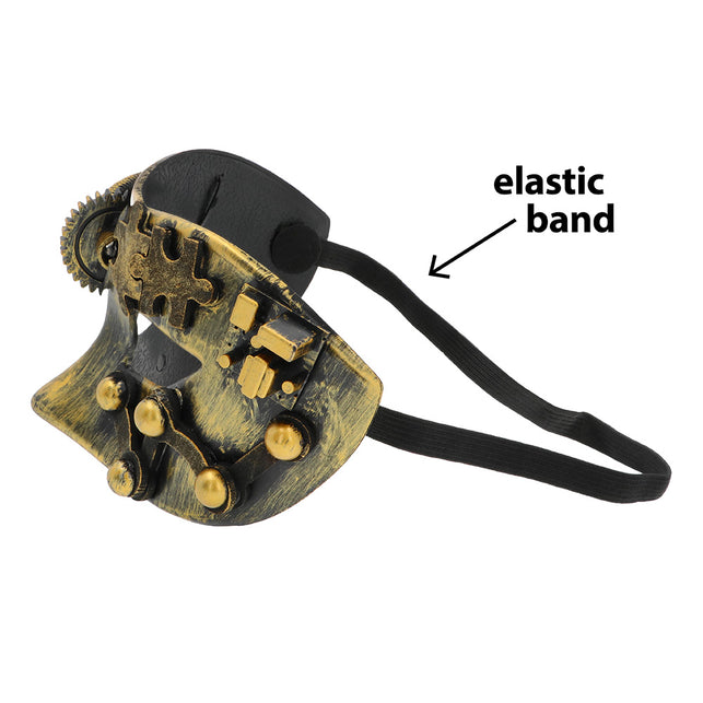 Achterzijde van steampunk oogmasker Steamforce met zwart elastiek