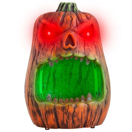 Animatronic pompoen snoepschaal die rood en groen oplicht tijdens Halloween