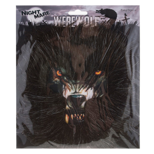 Baard weerwolf in verpakking met wolvenkop, Halloween-accessoire van Funny Fashion