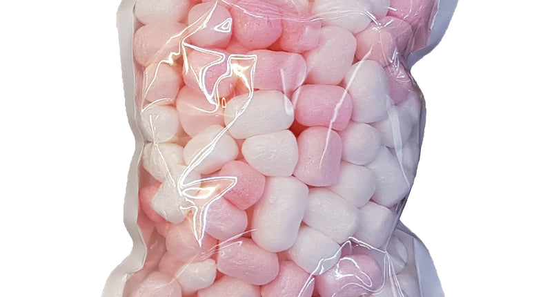 Ballon foam vulling roze en wit in hersluitbaar zakje met ophanggaatje