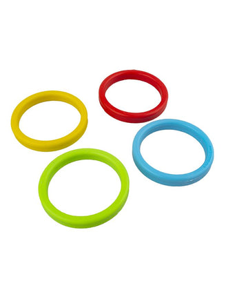 Ballongewichten van pvc in rood, geel, groen en blauw, vlakke ringen van 8 cm voor heliumballonnen