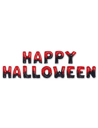 Ballonset happy halloween met folieletters in rood en zwart met druipeffect voor Halloween
