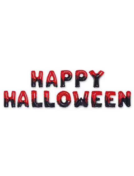 Ballonset happy halloween met folieletters in rood en zwart met druipeffect voor Halloween