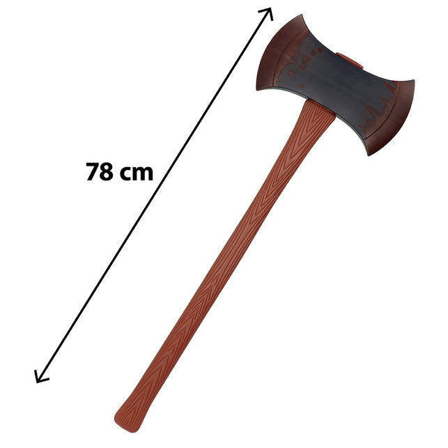 Bijl Warblade van 78 cm met roodbruine vlekken op beide bladen en een steel met visgraatpatroon