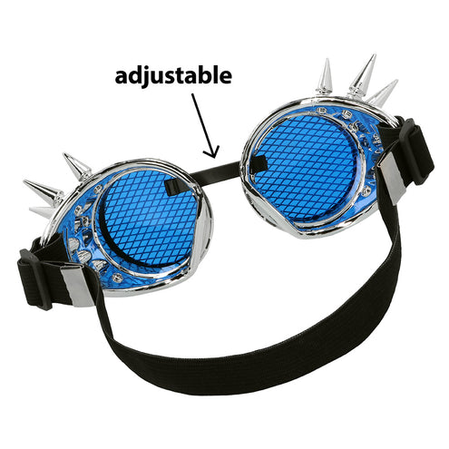 Binnenkant van de steampunk bril Iron punk met blauwe glazen en zwart neusstuk