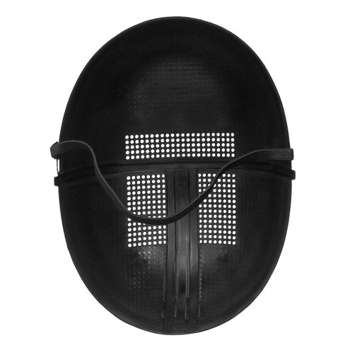 Binnenzijde van gezichtsmasker vierkant met zwart elastiek en geperforeerde vlakken