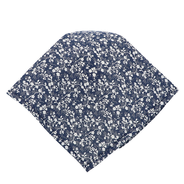 Blauwe hoofddoek met wit bloemenpatroon van het latex hoofdmasker oude vrouw, achterzijde
