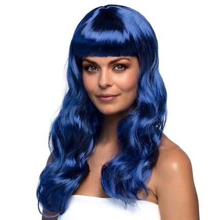 Boland Blauwe pruik lang golvend haar Chique