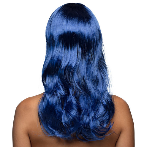 Boland Blauwe pruik lang golvend haar Chique
