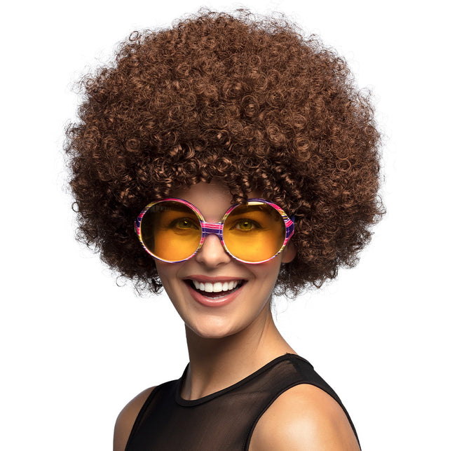 Boland Clown pruik afro krullen Groove bruin