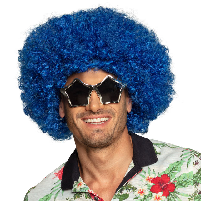 Boland Clown pruik krullen Groove blauw