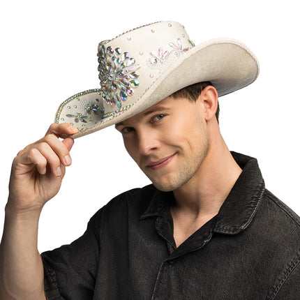 Boland Creme cowboyhoed Crystal (glitter western hoed)