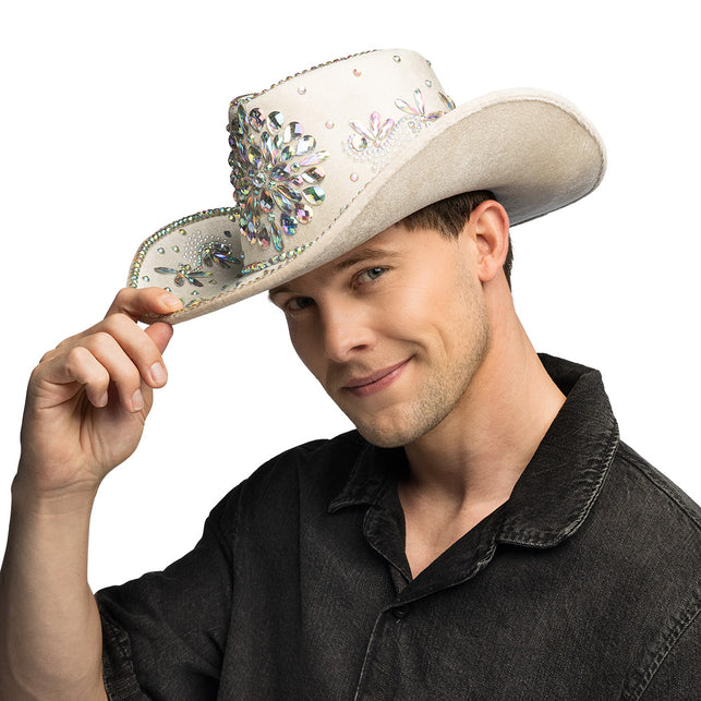 Boland Creme cowboyhoed Crystal (glitter western hoed)