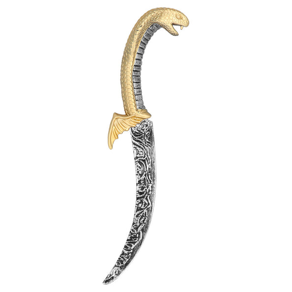 Dolk Snake van 40 cm met gouden cobragreep en gebogen zilverkleurig lemmet