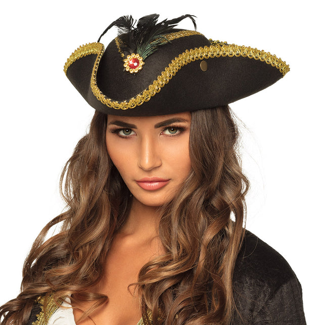 Boland Driesteek hoed zwart Admiraal Ruby Tricorn