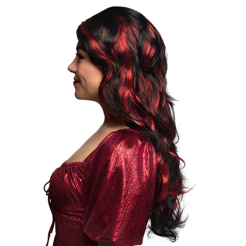 Boland Duivelin pruik lang zwart rood