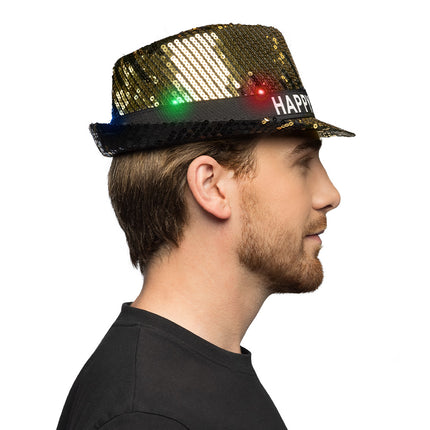 Boland Gouden LED hoed Happy New Year (met verlichting)