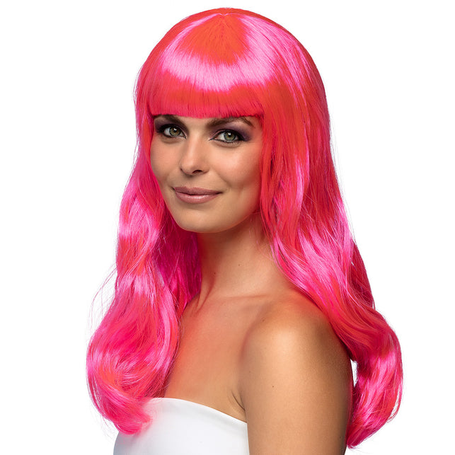 Boland Hard roze pruik lang golvend haar Chique