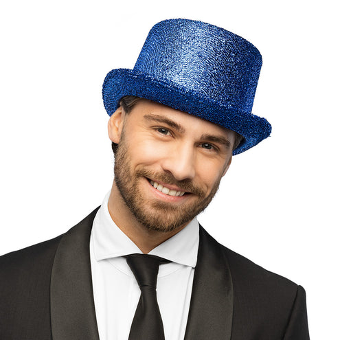 Boland Hoed Showtime blauw (glitter hoge hoed)