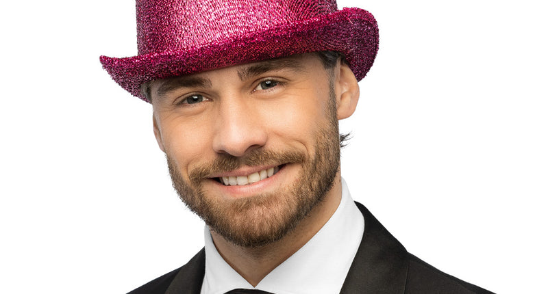 Boland Hoed Showtime roze (glitter hoge hoed)