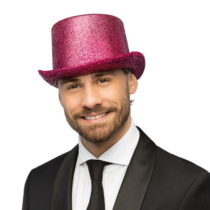 Boland Hoed Showtime roze (glitter hoge hoed)