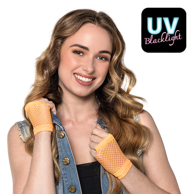 Boland Korte neonoranje mesh handschoenen dames (pols)