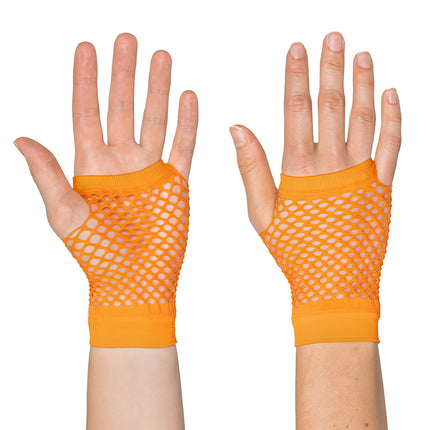 Boland Korte neonoranje mesh handschoenen dames (pols)