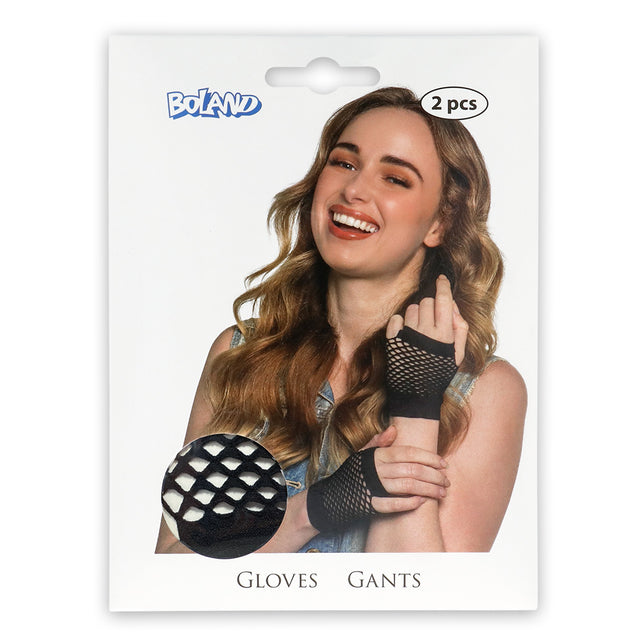 Boland Korte zwarte mesh handschoenen dames (pols)