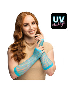 Boland Lange neonblauwe mesh handschoenen dames (elleboog)