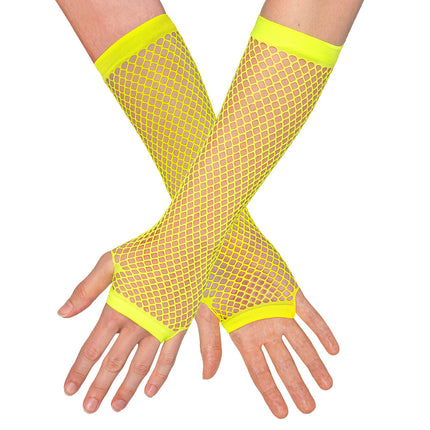 Boland Lange neongele mesh handschoenen dames (elleboog)