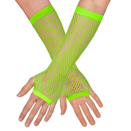 Boland Lange neongroene mesh handschoenen dames (elleboog)
