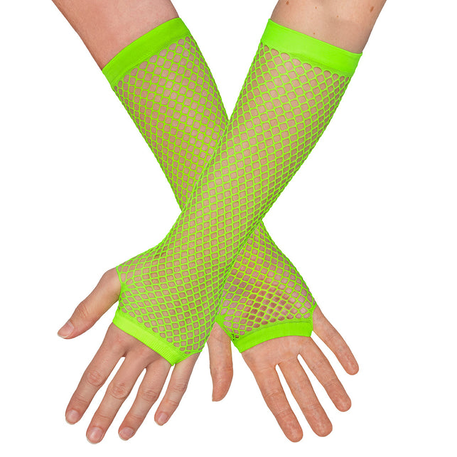 Boland Lange neongroene mesh handschoenen dames (elleboog)