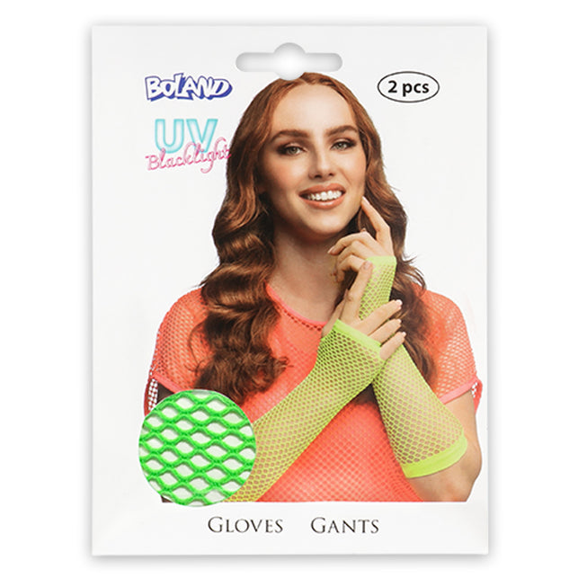 Boland Lange neongroene mesh handschoenen dames (elleboog)