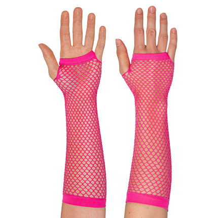 Boland Lange neonroze mesh handschoenen dames (elleboog)