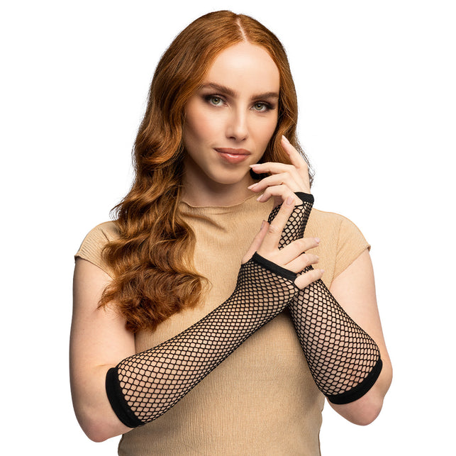 Boland Lange zwarte mesh handschoenen dames (elleboog)