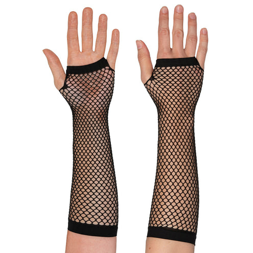 Boland Lange zwarte mesh handschoenen dames (elleboog)