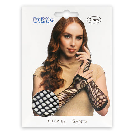 Boland Lange zwarte mesh handschoenen dames (elleboog)