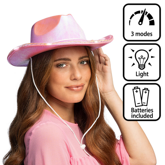Boland LED cowboyhoed Pearl roze met lichtjes