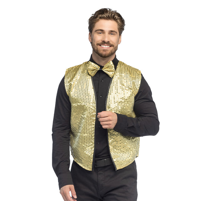 Boland Pailletten vest met strik Set Spangles goud