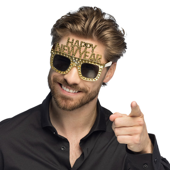 Boland Partybril Bling bling 'Happy new year' goud